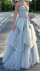 Sweetheart A-Line Tiered Ruffle Prom Dresses, Beaded Women Prom Dress, AST1593 Sweetheart A-Line Tiered Ruffle Prom Dresses, Beaded Women Prom Dress, AST1593