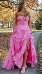 Sweetheart Appliques Chiffon Ruffle Prom Dress,AST1643 Sweetheart Appliques Chiffon Ruffle Prom Dress,AST1643