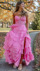 Sweetheart Appliques Chiffon Ruffle Prom Dress,AST1643 Sweetheart Appliques Chiffon Ruffle Prom Dress,AST1643