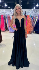 Sweetheart Black Satin Long Prom Dress, AST1568 Sweetheart Black Satin Long Prom Dress, AST1568
