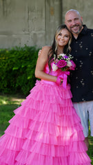 Sweetheart Pink A-Line Long Prom Dress, Tulle Ruffle Evening Gown, AST1534 Sweetheart Pink A-Line Long Prom Dress, Tulle Ruffle Evening Gown, AST1534