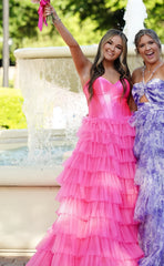 Sweetheart Pink A-Line Long Prom Dress, Tulle Ruffle Evening Gown, AST1534 Sweetheart Pink A-Line Long Prom Dress, Tulle Ruffle Evening Gown, AST1534