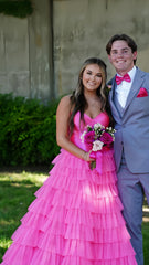 Sweetheart Pink A-Line Long Prom Dress, Tulle Ruffle Evening Gown, AST1534 Sweetheart Pink A-Line Long Prom Dress, Tulle Ruffle Evening Gown, AST1534