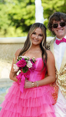 Sweetheart Pink A-Line Long Prom Dress, Tulle Ruffle Evening Gown, AST1534 Sweetheart Pink A-Line Long Prom Dress, Tulle Ruffle Evening Gown, AST1534