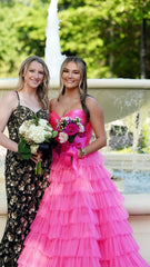 Sweetheart Pink A-Line Long Prom Dress, Tulle Ruffle Evening Gown, AST1534 Sweetheart Pink A-Line Long Prom Dress, Tulle Ruffle Evening Gown, AST1534