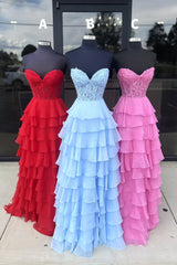 Sweetheart Applique Beaded Chiffon Prom Dress With Ruffle Skirt, AST1502 Sweetheart Applique Beaded Chiffon Prom Dress With Ruffle Skirt, AST1502