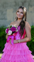 Sweetheart Pink A-Line Long Prom Dress, Tulle Ruffle Evening Gown, AST1534 Sweetheart Pink A-Line Long Prom Dress, Tulle Ruffle Evening Gown, AST1534