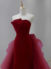 Burgundy Strapless Mermaid Tulle Formal Prom Dress Off Shoulder Floor Length Charming Evening Dress Wholesale Burgundy Strapless Mermaid Tulle Formal Prom Dress Off Shoulder Floor Length Charming Evening Dress Wholesale