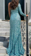 Tiffany Blue One Sleeve Sequin Long Prom Dress,AST1624 Tiffany Blue One Sleeve Sequin Long Prom Dress,AST1624