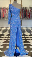 Tiffany Blue One Sleeve Sequin Long Prom Dress,AST1624 Tiffany Blue One Sleeve Sequin Long Prom Dress,AST1624