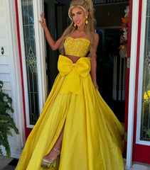 Two Pieces Yellow Prom Dress, Beaded Evening Dress, AST1550 Two Pieces Yellow Prom Dress, Beaded Evening Dress, AST1550