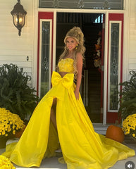 Two Pieces Yellow Prom Dress, Beaded Evening Dress, AST1550 Two Pieces Yellow Prom Dress, Beaded Evening Dress, AST1550