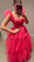Fuchsia Organza Long Prom Dresses, Tiered Evening Formal Party Gown, AST1526 Fuchsia Organza Long Prom Dresses, Tiered Evening Formal Party Gown, AST1526