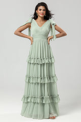 A Line Chiffon Green Bridesmaid Dress with Pleated A Line Chiffon Green Bridesmaid Dress with Pleated