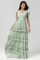 A Line Chiffon Green Bridesmaid Dress with Pleated A Line Chiffon Green Bridesmaid Dress with Pleated