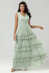 A Line Chiffon Green Bridesmaid Dress with Pleated A Line Chiffon Green Bridesmaid Dress with Pleated