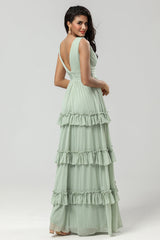 A Line Chiffon Green Bridesmaid Dress with Pleated A Line Chiffon Green Bridesmaid Dress with Pleated
