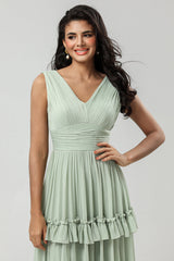 A Line Chiffon Green Bridesmaid Dress with Pleated A Line Chiffon Green Bridesmaid Dress with Pleated