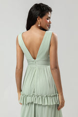 A Line Chiffon Green Bridesmaid Dress with Pleated A Line Chiffon Green Bridesmaid Dress with Pleated