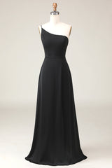 Black A-line Chiffon One Shoulder Floor Length Bridesmaid Dress Black A-line Chiffon One Shoulder Floor Length Bridesmaid Dress