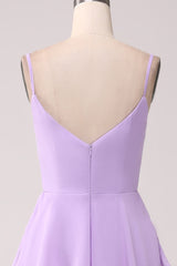 A Line Spaghetti Straps Tiered Chiffon Lilac Bridesmaid Dress with Slit A Line Spaghetti Straps Tiered Chiffon Lilac Bridesmaid Dress with Slit