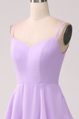 A Line Spaghetti Straps Tiered Chiffon Lilac Bridesmaid Dress with Slit A Line Spaghetti Straps Tiered Chiffon Lilac Bridesmaid Dress with Slit