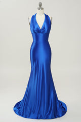 Royal Blue Halter Lace Up Backless Prom Dress Royal Blue Halter Lace Up Backless Prom Dress