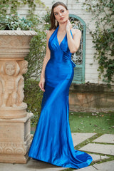Royal Blue Halter Lace Up Backless Prom Dress Royal Blue Halter Lace Up Backless Prom Dress
