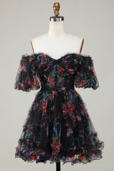 Off the Shoulder A Line Printed Cute Homecoming Dress Off the Shoulder A Line Printed Cute Homecoming Dress
