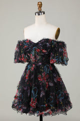 Off the Shoulder A Line Printed Cute Homecoming Dress Off the Shoulder A Line Printed Cute Homecoming Dress
