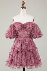Off the Shoulder A Line Printed Cute Homecoming Dress Off the Shoulder A Line Printed Cute Homecoming Dress