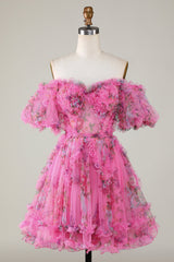Off the Shoulder A Line Printed Cute Homecoming Dress Off the Shoulder A Line Printed Cute Homecoming Dress