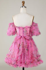 Off the Shoulder A Line Printed Cute Homecoming Dress Off the Shoulder A Line Printed Cute Homecoming Dress
