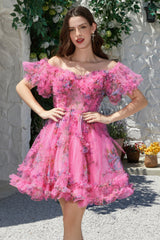 Off the Shoulder A Line Printed Cute Homecoming Dress Off the Shoulder A Line Printed Cute Homecoming Dress