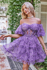 Off the Shoulder A Line Printed Cute Homecoming Dress Off the Shoulder A Line Printed Cute Homecoming Dress