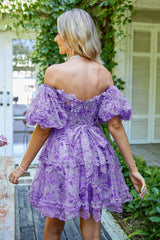 Off the Shoulder A Line Printed Cute Homecoming Dress Off the Shoulder A Line Printed Cute Homecoming Dress