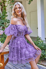 Off the Shoulder A Line Printed Cute Homecoming Dress Off the Shoulder A Line Printed Cute Homecoming Dress
