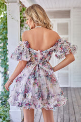 Off the Shoulder A Line Printed Cute Homecoming Dress Off the Shoulder A Line Printed Cute Homecoming Dress