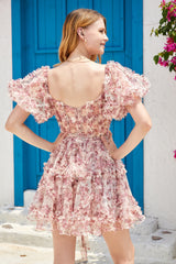 Off the Shoulder A Line Printed Cute Homecoming Dress Off the Shoulder A Line Printed Cute Homecoming Dress