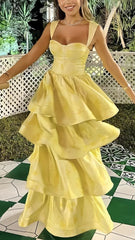 Yellow Floral Print Long Prom Dresses, Tie Dye Flax Evening Party Gown, AST1585 Yellow Floral Print Long Prom Dresses, Tie Dye Flax Evening Party Gown, AST1585
