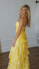 Yellow Sweetheart Ruffle Prom Dress, Long Party Dresses, Chiffon Evening Gown, AST1560 Yellow Sweetheart Ruffle Prom Dress, Long Party Dresses, Chiffon Evening Gown, AST1560