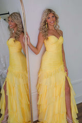 Yellow Sweetheart Ruffle Prom Dress, Long Party Dresses, Chiffon Evening Gown, AST1560 Yellow Sweetheart Ruffle Prom Dress, Long Party Dresses, Chiffon Evening Gown, AST1560
