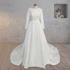 A Line White Long Sleeves Appliqued Wedding Dresses with Train A Line White Long Sleeves Appliqued Wedding Dresses with Train