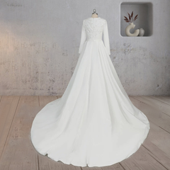 A Line White Long Sleeves Appliqued Wedding Dresses with Train A Line White Long Sleeves Appliqued Wedding Dresses with Train