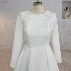A Line White Long Sleeves Appliqued Wedding Dresses with Train A Line White Long Sleeves Appliqued Wedding Dresses with Train