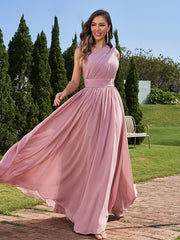 A-Line/Princess Chiffon Ruched One-Shoulder Sleeveless Floor-Length Bridesmaid Dresses A-Line/Princess Chiffon Ruched One-Shoulder Sleeveless Floor-Length Bridesmaid Dresses