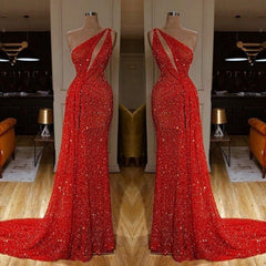 Bling Red One Shoulder Sequins Sexy Sheath Prom Dress Bling Red One Shoulder Sequins Sexy Sheath Prom Dress