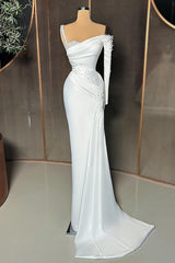 Chic White Off Shoulder Sheath Pearls Ruffles Prom Dress Chic White Off Shoulder Sheath Pearls Ruffles Prom Dress