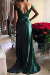 Dark Green Prom Dresses Off-the-shoulder Split Evening Dresses,AST1284 Dark Green Prom Dresses Off-the-shoulder Split Evening Dresses,AST1284