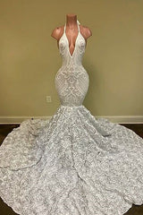 Fashion White Halter Backless Mermaid Flower Bottom Prom Dress Fashion White Halter Backless Mermaid Flower Bottom Prom Dress